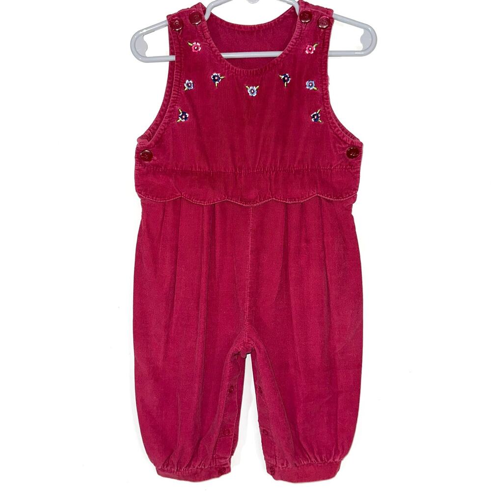 Vintage 90s McKids Pink Corduroy Floral Embroidered Jumpsuit Size 12M